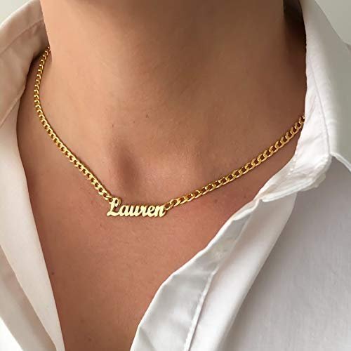 Gold chain necklace with the name "Lauren" in cursive script