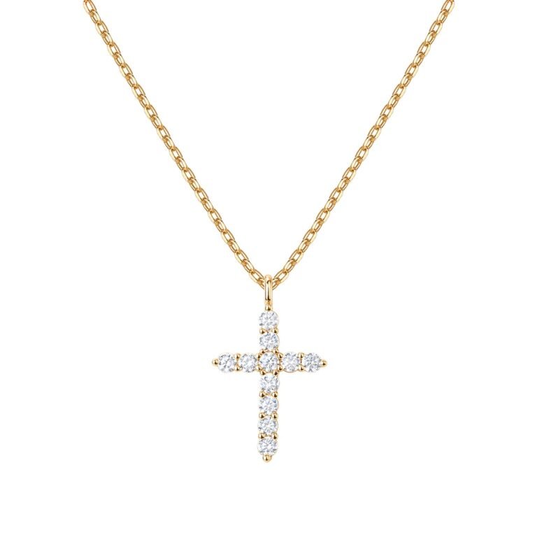 Gold necklace with diamond-studded cross pendant