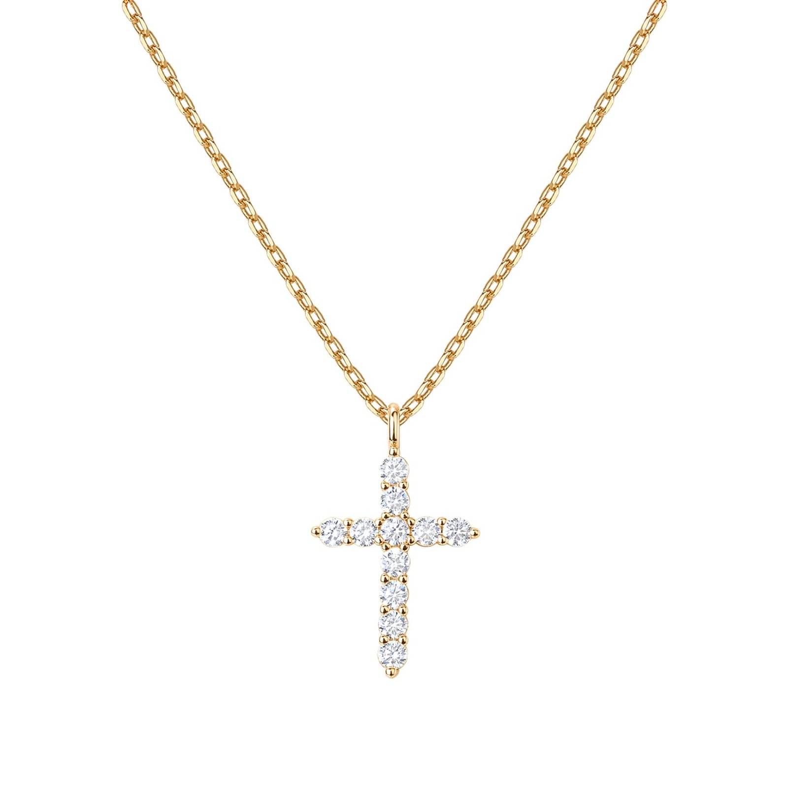 Gold necklace with diamond-studded cross pendant