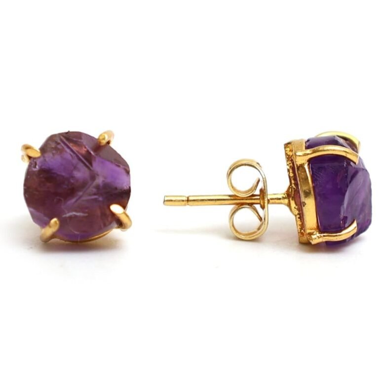 Pair of amethyst stud earrings with gold settings
