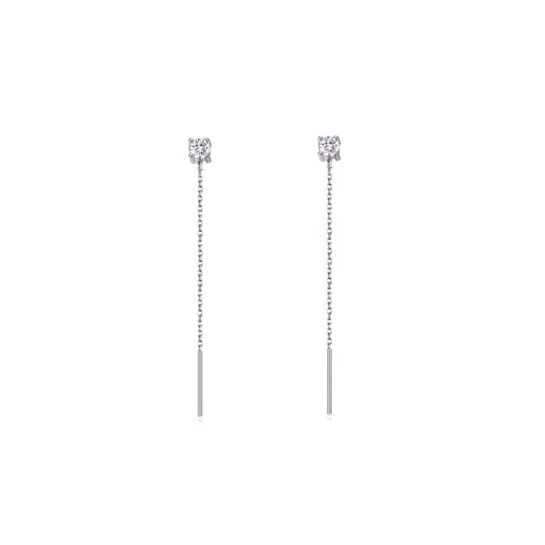 Pair of silver threader earrings with diamond studs and bars