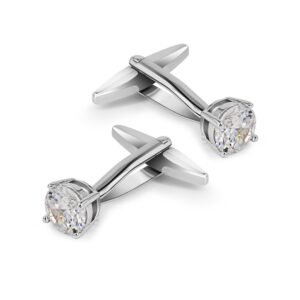 Pair of silver cufflinks with large, clear, round gemstones
