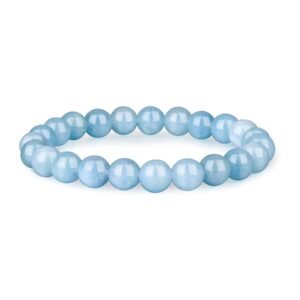 Light blue beaded bracelet on a white background