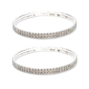 Two silver bracelets with double rows of sparkling rhinestones