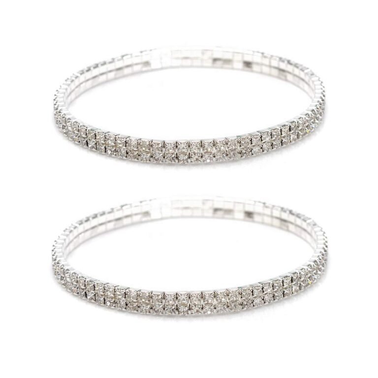 Two silver bracelets with double rows of sparkling rhinestones