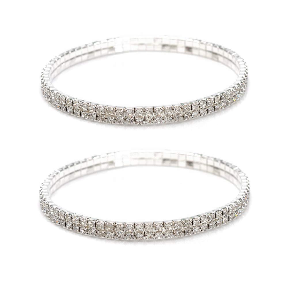 Two silver bracelets with double rows of sparkling rhinestones