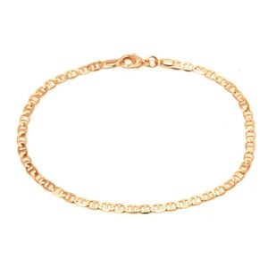 Gold-colored anchor chain bracelet with a clasp, isolated on a white background