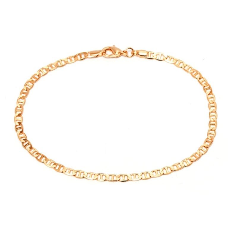 Gold-colored anchor chain bracelet with a clasp, isolated on a white background