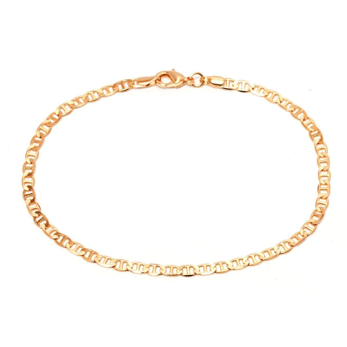 Gold-colored anchor chain bracelet with a clasp, isolated on a white background