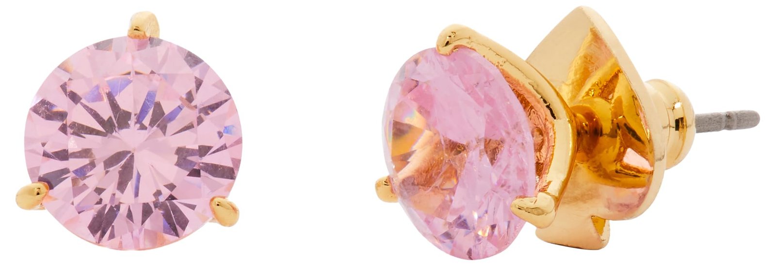 Pink gemstone stud earrings with gold setting and spade detail