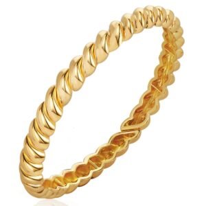 Gold twisted rope bangle bracelet on a white background