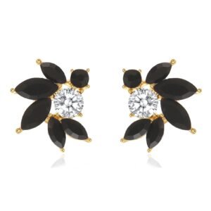 Pair of gold earrings with black and white gemstones