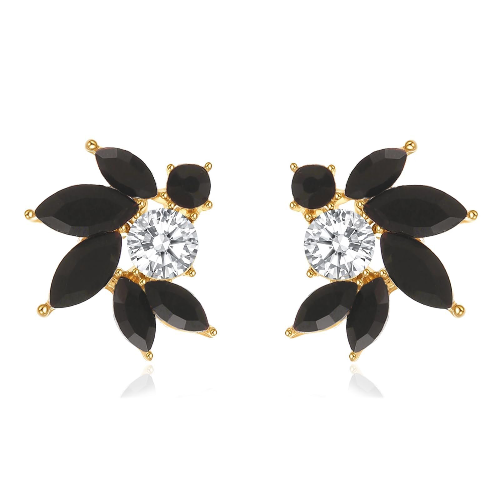 Pair of gold earrings with black and white gemstones