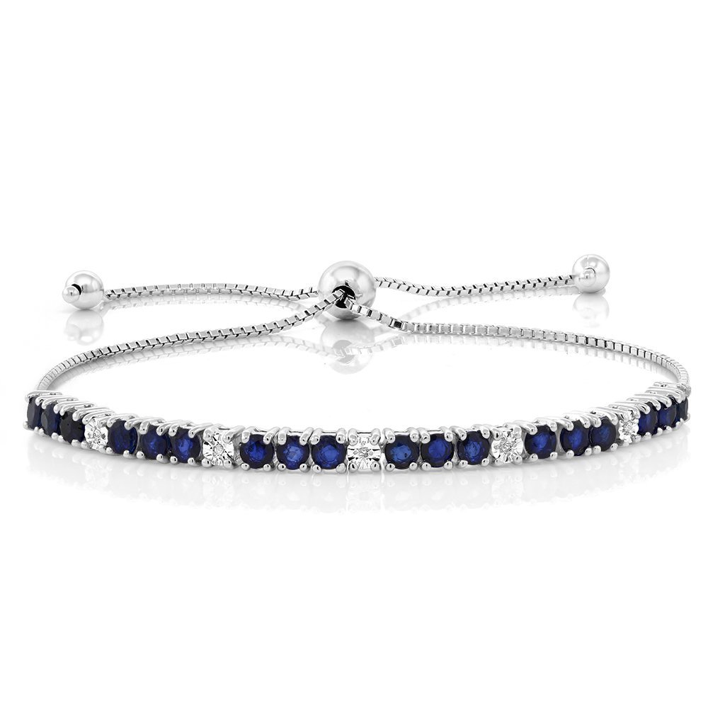 Silver bracelet with blue sapphires and diamonds, adjustable clasp