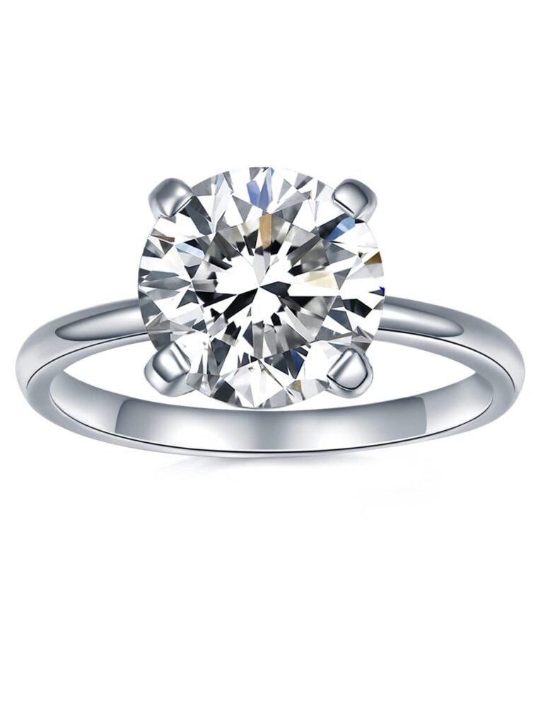 Diamond ring with a large, round-cut diamond on a silver band