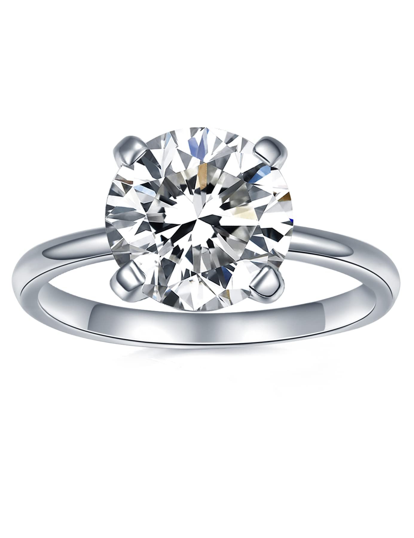 Diamond ring with a large, round-cut diamond on a silver band