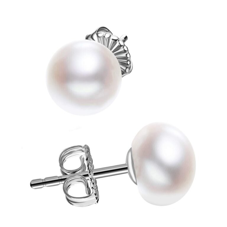 Two pearl stud earrings with silver backings on a white background