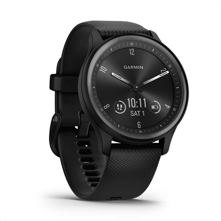 Black Garmin smartwatch displaying the time 10:11 on a white background