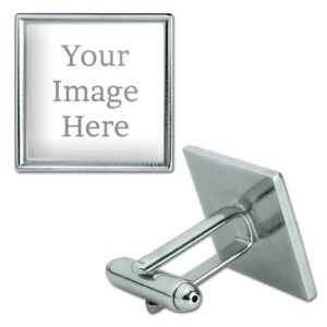 Silver square cufflinks with "Your Image Here" text on one side