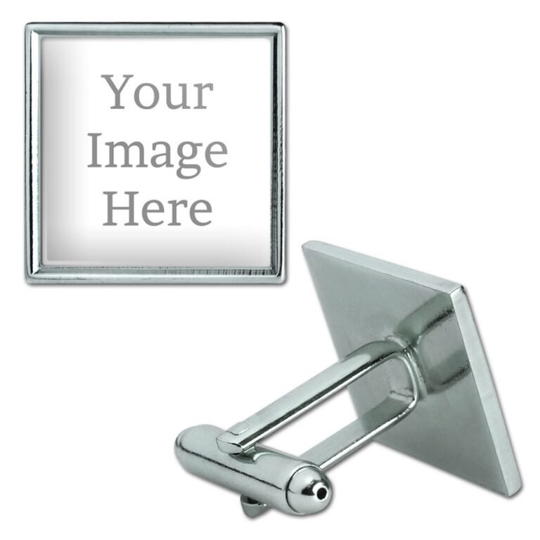 Silver square cufflinks with "Your Image Here" text on one side