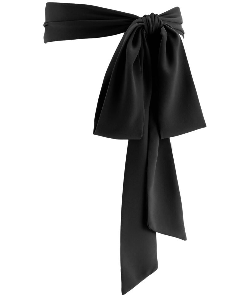 Black fabric sash tied in a bow, with long, flowing tails