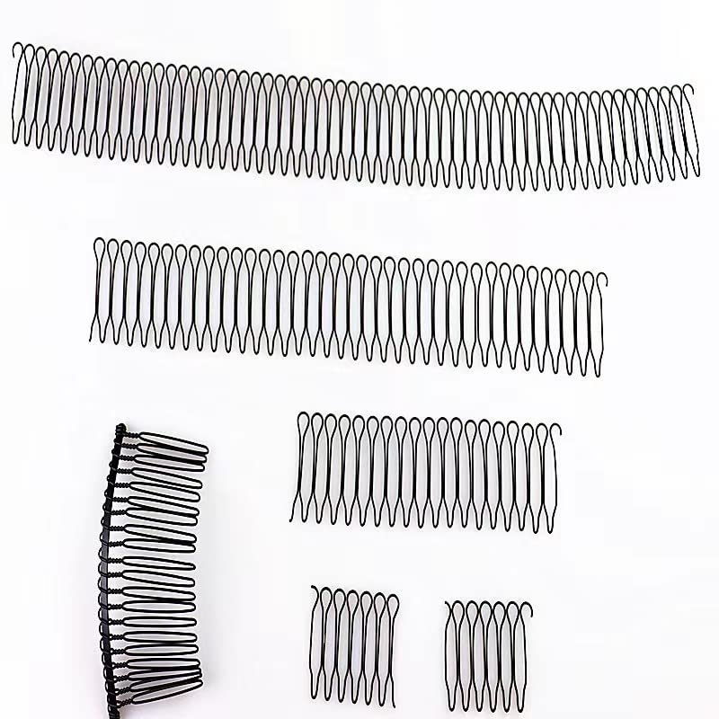 Several black hair combs of different sizes on a white background
