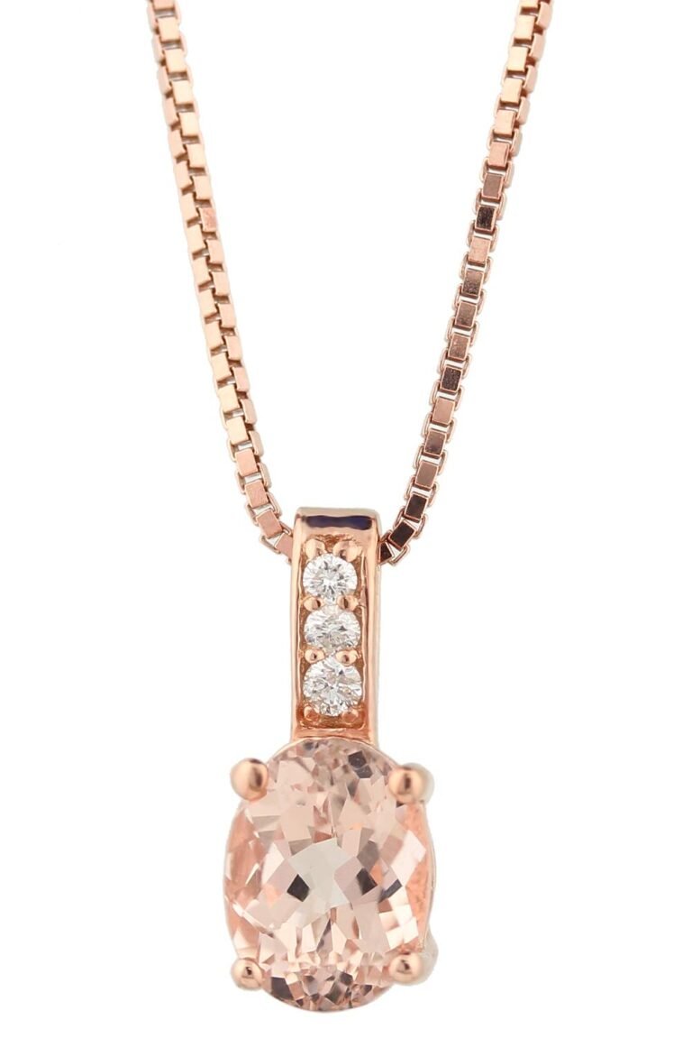 Rose gold necklace with morganite pendant and diamond accents