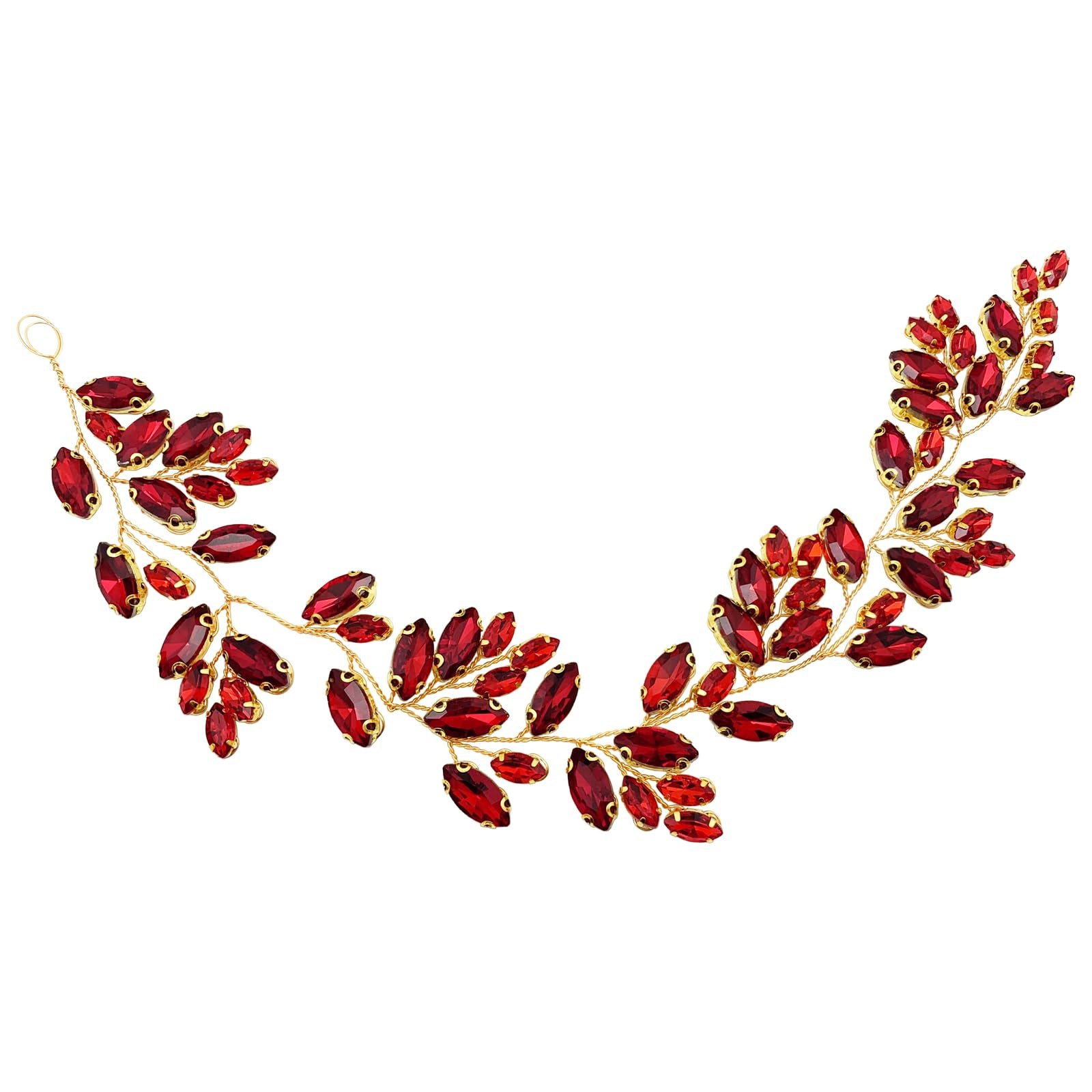 Gold headpiece with red jewel leaves, isolated on a white background