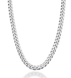 Silver curb chain necklace against a white background