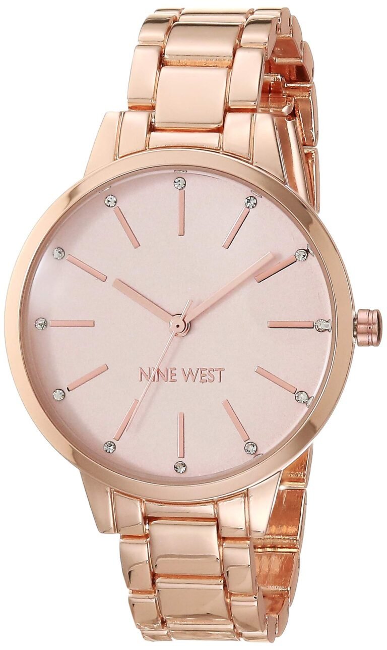 Rose gold Nine West wristwatch with crystal accents on the face