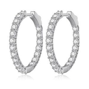 Pair of silver hoop earrings, encrusted with sparkling white gemstones
