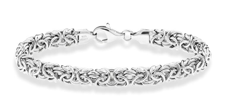 Silver Byzantine chain bracelet with a clasp, isolated on white background