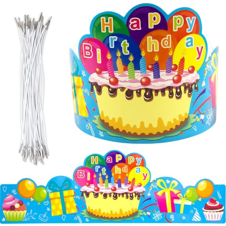Birthday party hats with cake design and white string ties