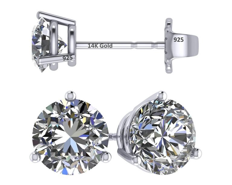 Diamond stud earrings with silver posts and 14K gold markings