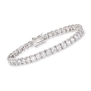 Silver bracelet with square-cut gemstones and a clasp on a white background