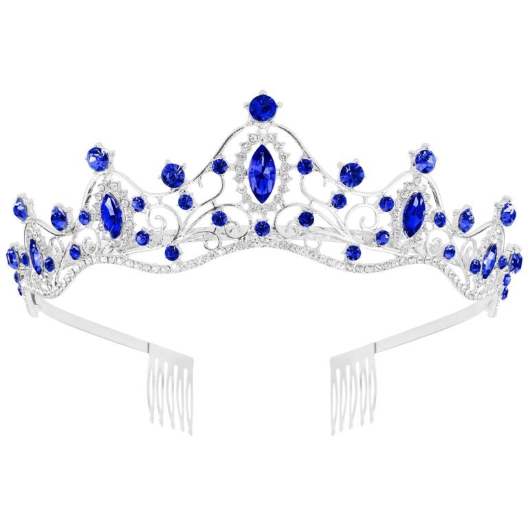 Silver tiara with blue jewels and combs for hair attachment