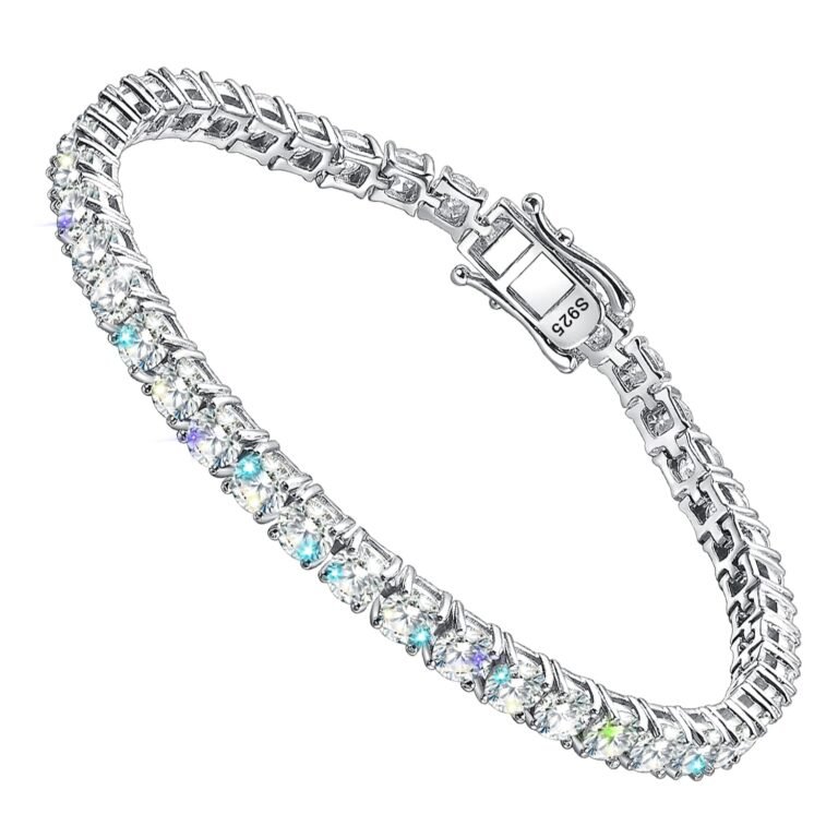 Silver bracelet with sparkling clear and iridescent stones, clasp marked S925