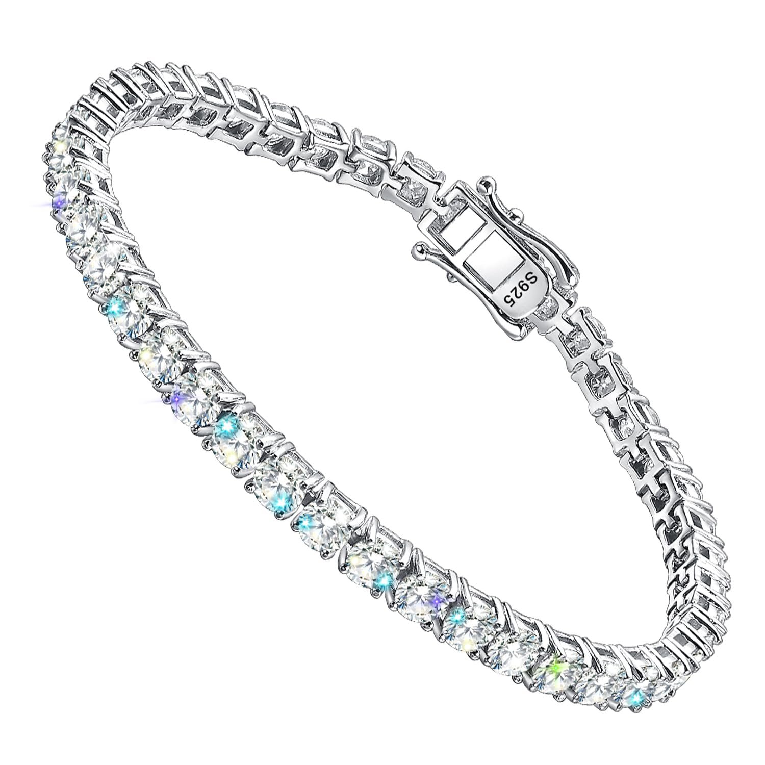 Silver bracelet with sparkling clear and iridescent stones, clasp marked S925