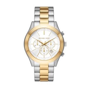 Michael Kors gold and silver watch with white face and date display