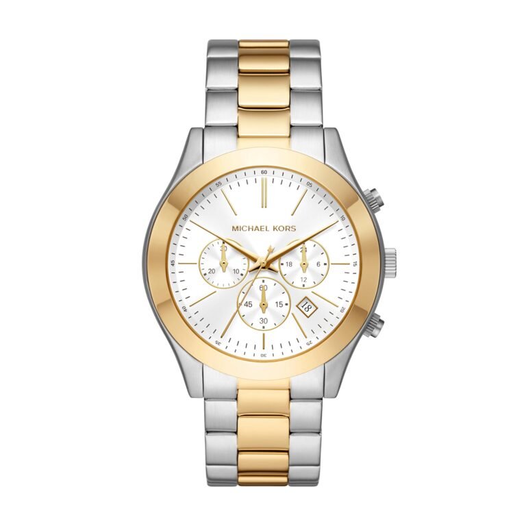 Michael Kors gold and silver watch with white face and date display
